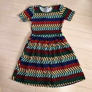 LuLaRoe Amelia Dress Fit & Flare Midi Dress Multicolour Chevron Sz S
